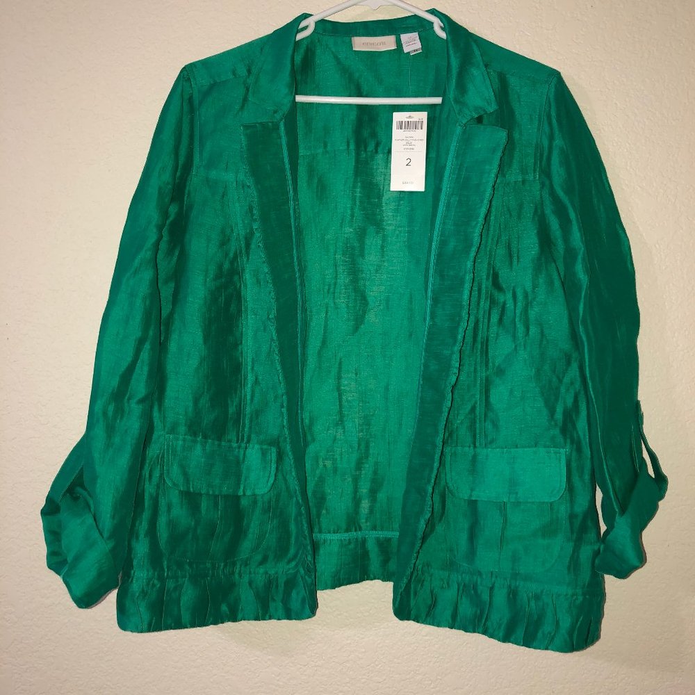 NWT CHICO'S Galinda Vivid Green Linen-Blend Blazer
